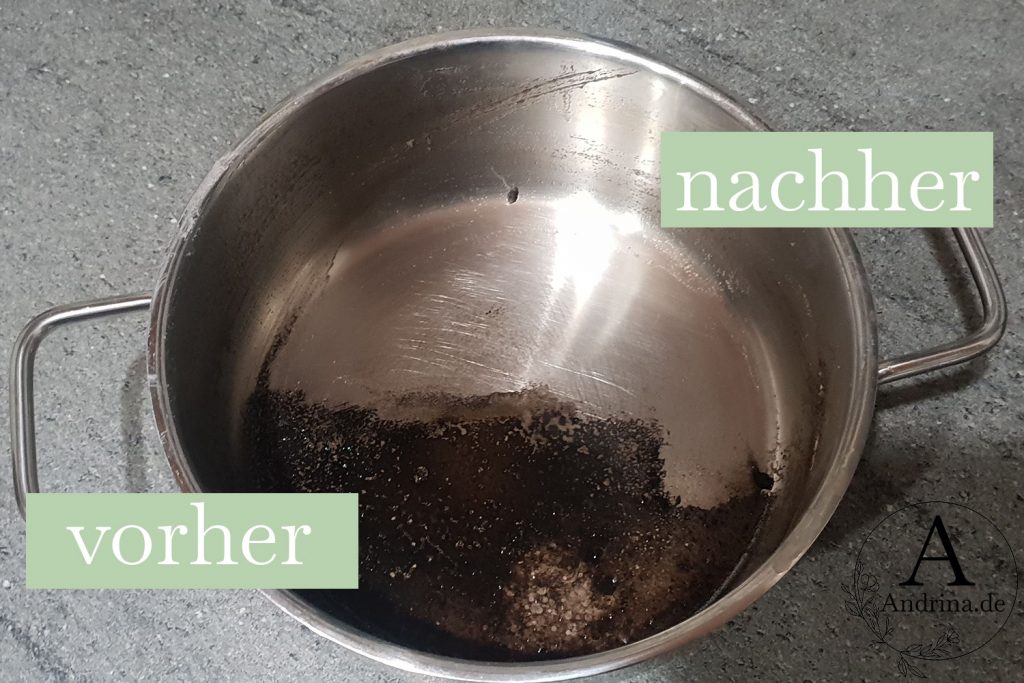 Eingebrannter Topf vorher nachher