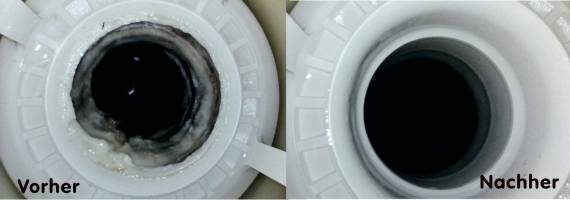 Vorher und Nachher Bild von Entkalken eines Boilers mit Swiss Turbo